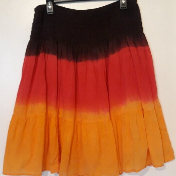 Blue Plate Boho Peasant Tier Skirt XLarge 0mbre Lined Pull On Stretch Waist - Picture 1 of 4
